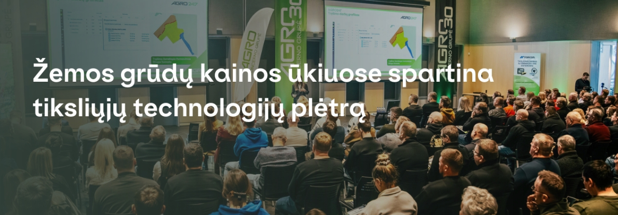 Ūkininkai ir žemės ūkio specialistai diskutuoja tiksliųjų technologijų konferencijoje.