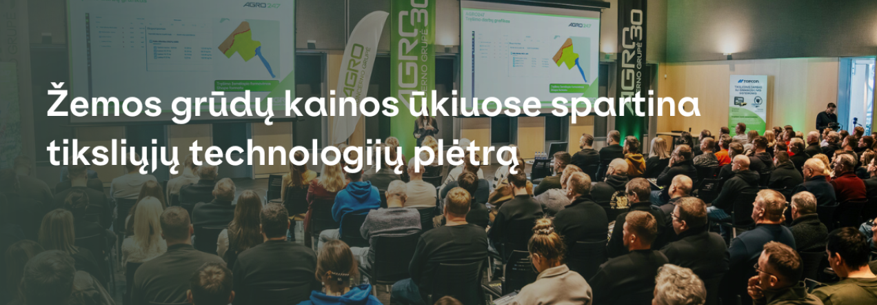 Ūkininkai ir žemės ūkio specialistai diskutuoja tiksliųjų technologijų konferencijoje.