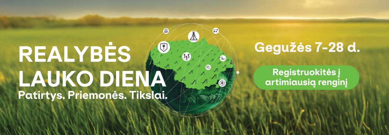 „Agrokoncerno“ Realybės lauko dienų vizualas su kvietimu registruotis į regioninius renginius