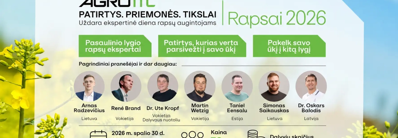 Renginys „Patirtys. Priemonės. Tikslai. Rapsai 2026“ – spalio 30 d. Babtuose.