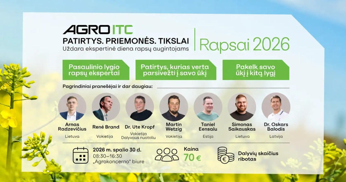 Renginys „Patirtys. Priemonės. Tikslai. Rapsai 2026“ – spalio 30 d. Babtuose.