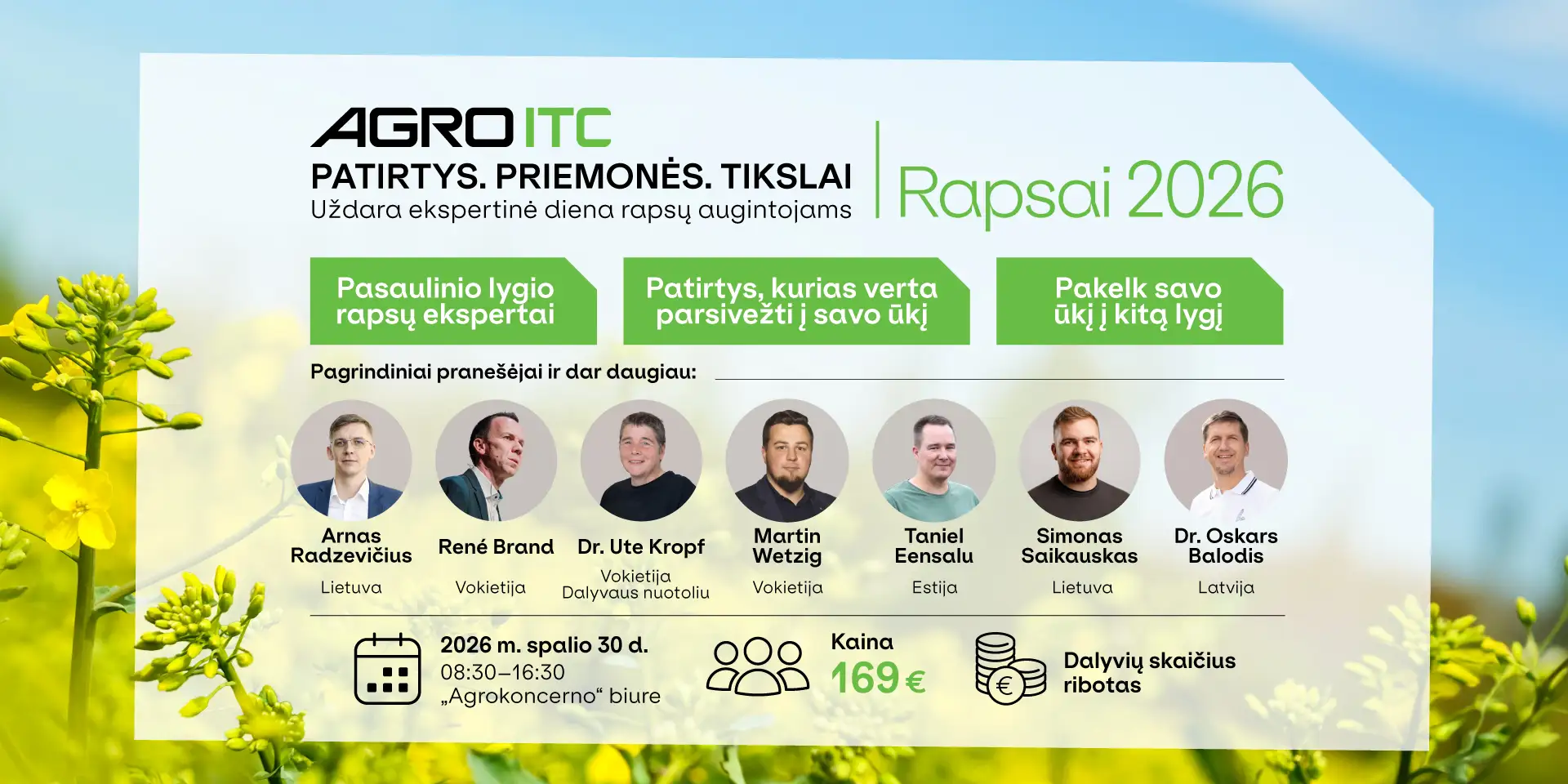 AgroITC. Rapsai 2026. Patirtys. Priemonės. Tikslai. 2026 m. spalio 30 d.